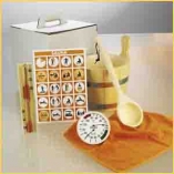 Accessoire sauna, seau, sablier, etc